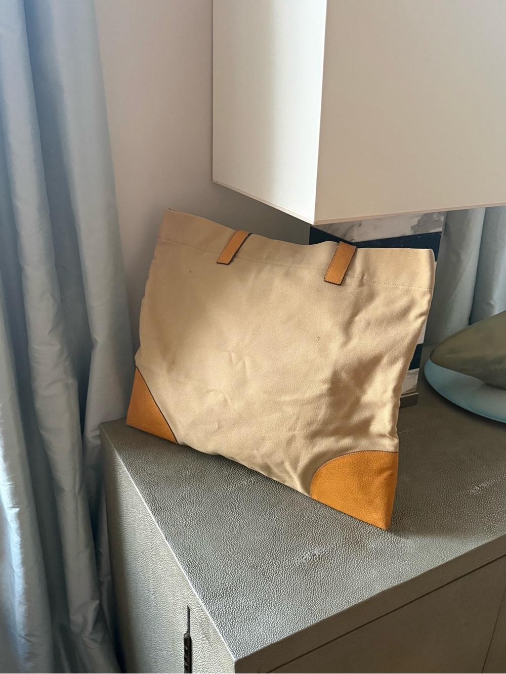 Prada Large Canapa Canvas Tote with Ochre Yellow Cinghiale Boarskin Appliqué - Picture 4 of 14